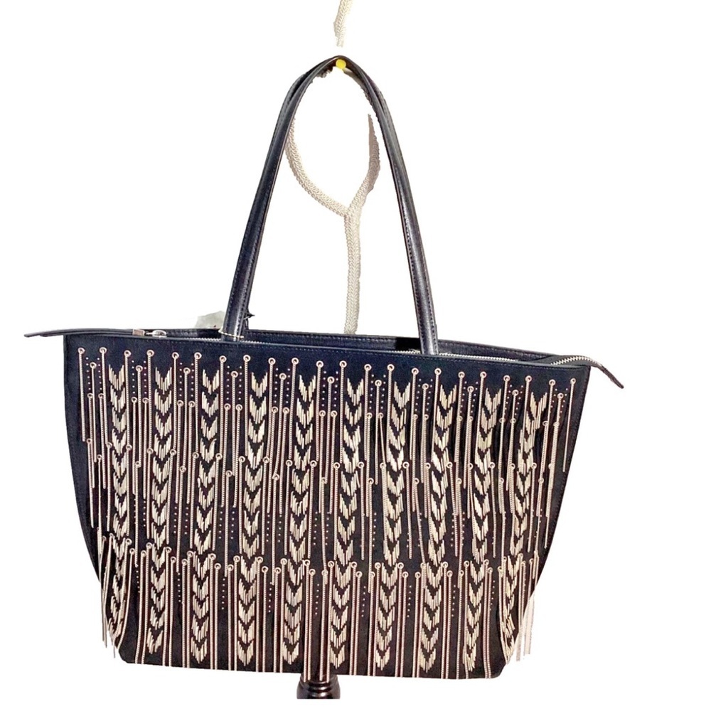 Chromia glitz and glam Italian Black and silver chains bold Patterned Tote